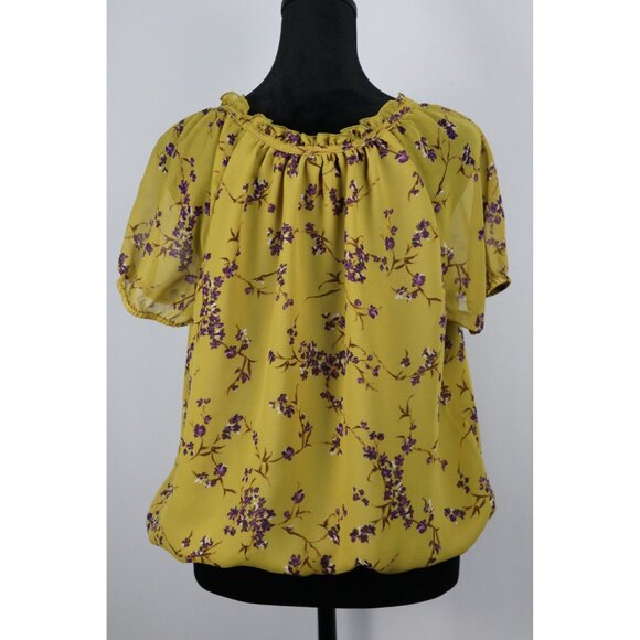 APT9‎ Mustard -purple Floral with Button Front & Elastic Hem Size PL - Picture 2 of 8